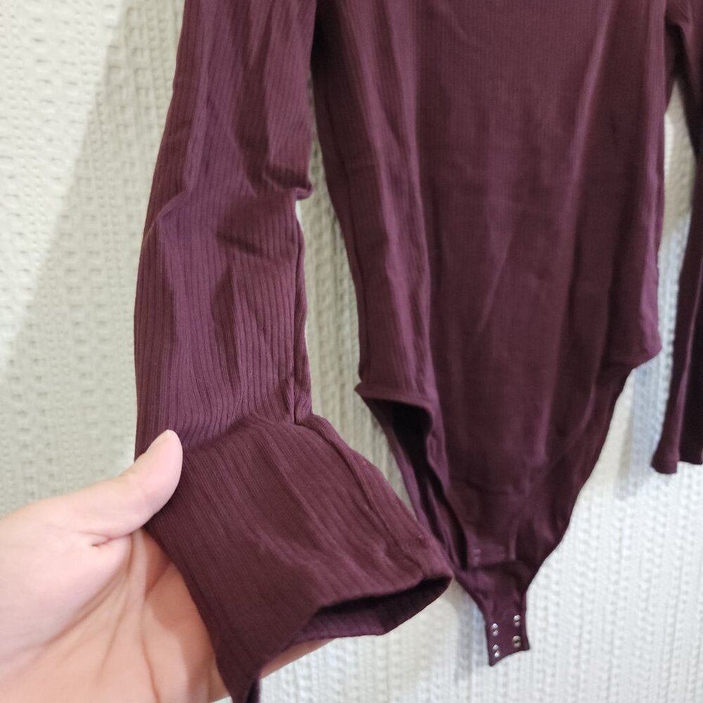 Old Navy Brown Ribbed Square Neck Long Sleeve Body Suit Women's Size Large - Picture 7 of 11